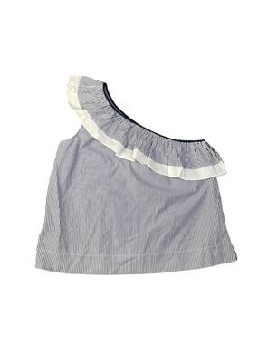 NWT J. Crew Women’s Size 10 Blue/White Striped One Shoulder Ruffle Top